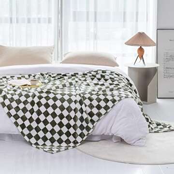 LOMAO Throw Blankets Flannel Blanket with Checkerboard Grid Pattern Soft Throw Blanket for Couch, Be...