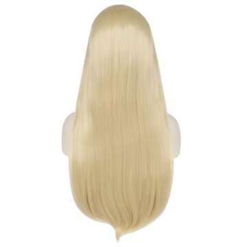 Anogol Wig Cap +Long Blonde Wig With Bangs 28 inch Long Straight Wig for Woman Cosplay Blonde Wigs for Girls Colored Wig Heat Resistant Synthetic Wigs For Daily Use Halloween Party Costume Anime