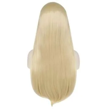 Anogol Wig Cap +Long Blonde Wig With Bangs 28 inch Long Straight Wig for Woman Cosplay Blonde Wigs for Girls Colored Wig Heat Resistant Synthetic Wigs For Daily Use Halloween Party Costume Anime