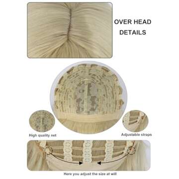 Anogol Wig Cap +Long Blonde Wig With Bangs 28 inch Long Straight Wig for Woman Cosplay Blonde Wigs for Girls Colored Wig Heat Resistant Synthetic Wigs For Daily Use Halloween Party Costume Anime