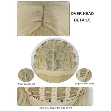 Anogol Wig Cap +Long Blonde Wig With Bangs 28 inch Long Straight Wig for Woman Cosplay Blonde Wigs for Girls Colored Wig Heat Resistant Synthetic Wigs For Daily Use Halloween Party Costume Anime