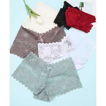 Knowyou Women's Underwear Sexy V-Waist Shorts Underwear for Women Lace High Waist Cheeky Panties 5 Pack-A-M