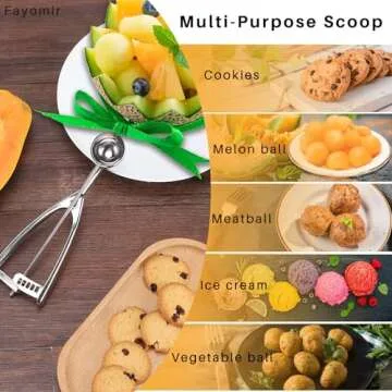 Fayomir Cookie Scoop Set - Small/1 Tbsp, Medium/2 Tbsp, Large/3 Tbsp - Cookie Dough Scoop, Cookie Scoops for Baking Set of 3,18/8 Stainless Steel Melon Baller Scoop Ice Cream Scoop Muffin Scoop