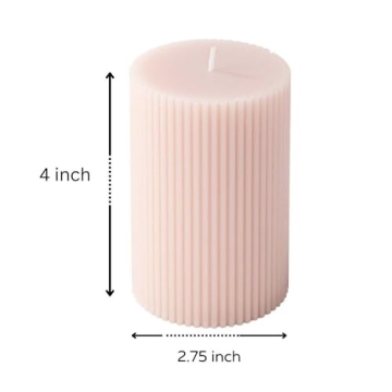 Elegant 3-Pack Pink Beige Ribbed Pillar Candles