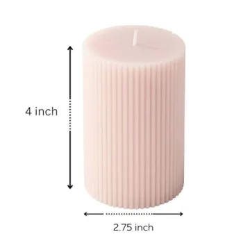 Elegant 3-Pack Pink Beige Ribbed Pillar Candles