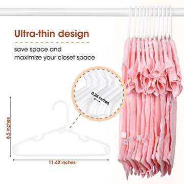 Minnebaby Plastic Baby Hangers 60 Pack, Ultra Thin No Slip Infant Nursery Clothes Hangers with 6 Pcs Cute Clothing Dividers for Boys & Girls Closet Organizer, White Kids Hangers