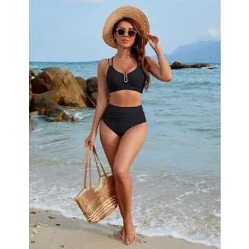 BMJL Womens High Waisted Bikini Sets Modest Tummy Control Swimsuits Cutout Crisscross Ruched Two Piece Bathing Suit(Black,XL)
