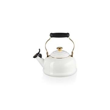 Le Creuset Enamel on Steel Whistling Kettle with Gold Finishes, 1.7 qt., White