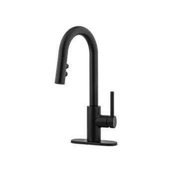 Pfister Stellen Bar Faucet with Pull Down Sprayer, Single Handle, High Arc, Matte Black Finish, LG57...
