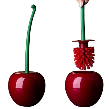 DORA BRIDAL Cherry Toilet Brush and Holder Set - Cute Bathroom Cleaning Essentials