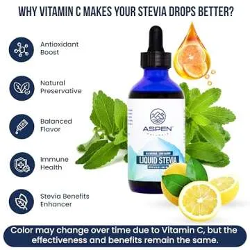 ASPEN NATURALS Liquid Stevia Drops 4 Fl Oz – Guilt-Free Natural Sweetener | No Aftertaste & Artificial Sucralose | Zero Sugar, Calories, Carbs & Glycemic Index | with Vitamin C | Keto Friendly