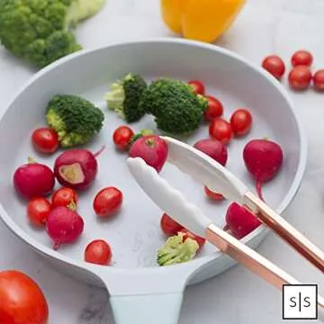 STYLED SETTINGS White Silicone and Copper Kitchen Utensils Set - 6-Piece Rose Gold Cooking Tools for Nonstick Cookware - Stylish Copper Kitchen Accessories and Modern Decor