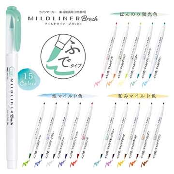 Zebra Highlighter Mildliner Brush Refined Color 5 Colors Set, WFT8-5C-RC