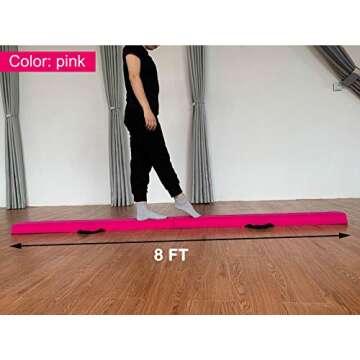 MARFULA 8ft/9ft Folding Gymnastics Balance Beam - Extra Firm - Suede - Non Slip Base for for Home/Gym/Club