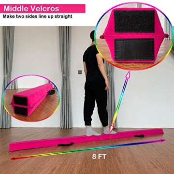 MARFULA 8ft/9ft Folding Gymnastics Balance Beam - Extra Firm - Suede - Non Slip Base for for Home/Gym/Club