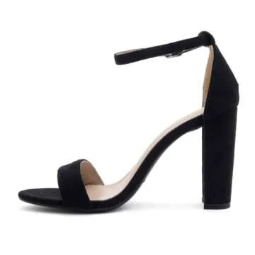 Herstyle Rosemmina Black Chunky Block Heels Sandals for Women