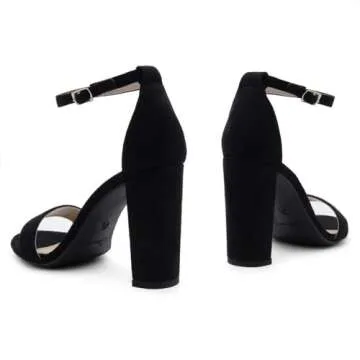 Herstyle Rosemmina Black Chunky Block Heels Sandals for Women