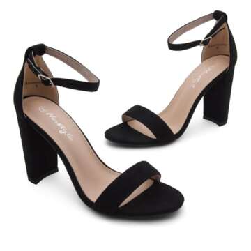 Herstyle Rosemmina Women’s Chunky Block Heels Open Toe Dress Heeled Sandals Ankle Strappy High Heel Pumps Shoes for Prom Wedding Party Office, Black, Size 9.0