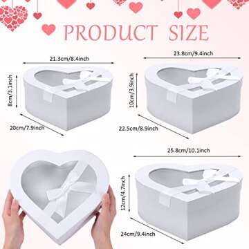 Set of 3 Heart Shaped Boxes for Flowers Valentine's Day Gift Boxes Packaging with Transparent Window...