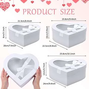 Set of 3 Heart Shaped Boxes for Flowers Valentine's Day Gift Boxes Packaging with Transparent Window...