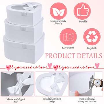 Set of 3 Heart Shaped Boxes for Flowers Valentine's Day Gift Boxes Packaging with Transparent Window Lids for Luxury Flower Arrangements Flower Box Gift Wrap Boxes for Wedding Birthday (White)