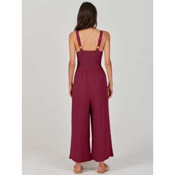 ANRABESS Women's Summer Wide Leg Linen Jumpsuits Dressy V Neck Sleeveless Casual Pants Rompers 2025 Vacation Beach Outfits Fuchsia Medium