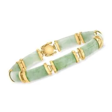 Ross-Simons Jade Good Fortune Bracelet in Gold Over Silver