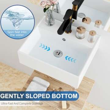 Floating Bathroom Vessel Sink Wall Mount, Hugsleek 16 x 13 inch Rectangle White Porcelain Ceramic Vessel Sink Wall Mounted Hang Bath Sink Bowl Basin Lavatory Vanity Restroom With Faucet Hole Overflow