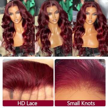 izhenwo Burgundy Lace Front Wigs Human Hair 200% Density 13x4 HD Lace Front Body Wave Wine Red Color...