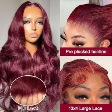 izhenwo Burgundy Lace Front Hair Wig 200% Density 24 Inch
