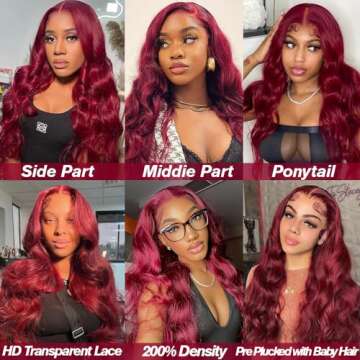 izhenwo Burgundy Lace Front Hair Wig 200% Density 24 Inch