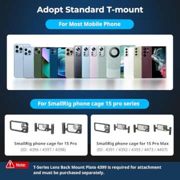 SMALLRIG 1.33X Anamorphic Lens for Mobile Phone, 2.4:1 Wide Screen Deformation Filmmaking Lens with T-Mount, Phone Cinematic Lens for iPhone 15/14 / 13/12, for Samsung S21 / S22 Series - 4590