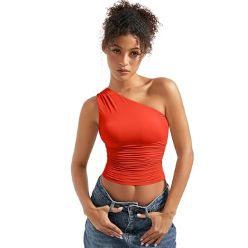 SUUKSESS Trendy One Shoulder Ruched Crop Top - Red