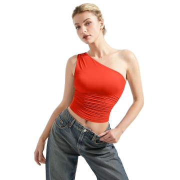SUUKSESS Trendy One Shoulder Ruched Crop Top - Red