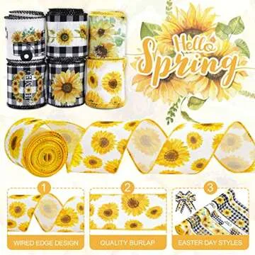 Whaline Sunflower Wired Edge Ribbon 36 Yard Craft