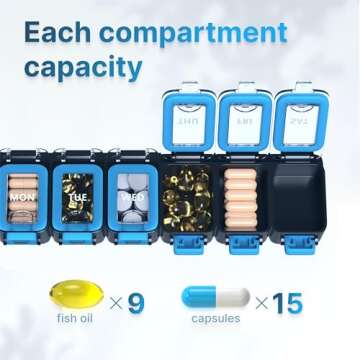 BEXEEN Weekly Medicine Pill Organizer Waterproof 7 Day Large Pill Box Daily Pill Case Cute Vitamin Organizer Portable Pill Container Travel Pills Holder XL Supplement Medication Dispenser One a Day