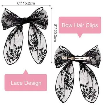 PAGOW 3PCS Lace Bow Hair Clips, Korean-Style Flower Hair-Bow Barrette Hair Accessories, Handmade Hair Decor For Women Girls (3 Colors: White, Black, Beige)