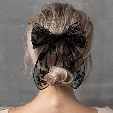 PAGOW 3PCS Lace Bow Hair Clips, Korean-Style Flower Hair-Bow Barrette Hair Accessories, Handmade Hair Decor For Women Girls (3 Colors: White, Black, Beige)