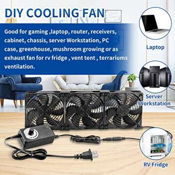 WDERAIR 3 x 120mm Big Airflow Computer Fan with AC Speed Controller for Optimal Cooling