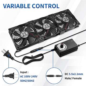 WDERAIR 3 x 120mm Big Airflow Fan with AC Controller