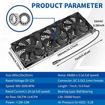 WDERAIR 3 x 120mm Big Airflow Fan with AC Controller