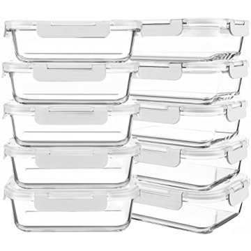 KOMUEE 10 Packs 30 oz Glass Meal Prep Containers - Durable & Versatile
