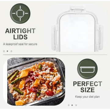 KOMUEE 10 Pack Borosilicate Glass Meal Prep Containers