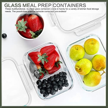 KOMUEE 10 Pack Borosilicate Glass Meal Prep Containers