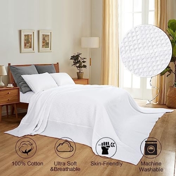 PHF 100% Cotton Waffle Weave Blanket - Oversized Comfort and Elegance