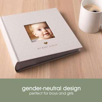 Pearhead Baby Photo Album, Keepsake Book for New and Expecting Parents, Gender-Neutral Baby Accessory, Ideal Gift for Baby Shower, Holds 200 Pictures, Gray and White Polka Dot