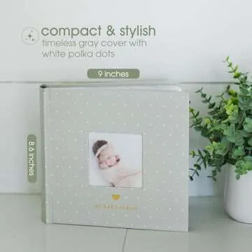 Pearhead Baby Photo Album, Keepsake Book for New and Expecting Parents, Gender-Neutral Baby Accessory, Ideal Gift for Baby Shower, Holds 200 Pictures, Gray and White Polka Dot