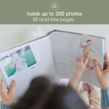 Pearhead Baby Photo Album, Keepsake Book for New and Expecting Parents, Gender-Neutral Baby Accessory, Ideal Gift for Baby Shower, Holds 200 Pictures, Gray and White Polka Dot