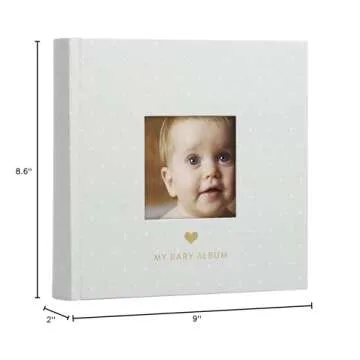 Pearhead Baby Photo Album, Keepsake Book for New and Expecting Parents, Gender-Neutral Baby Accessory, Ideal Gift for Baby Shower, Holds 200 Pictures, Gray and White Polka Dot