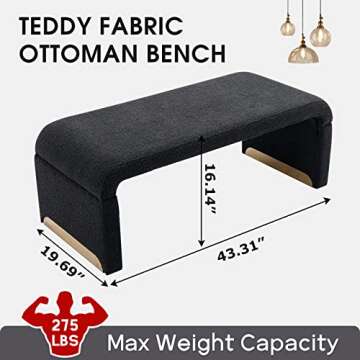 NIOIIKIT 43.3'' Ottoman Bench with Boucle Fabric, Faux Fur End of Bed Bench with Golden Metal Legs, ...